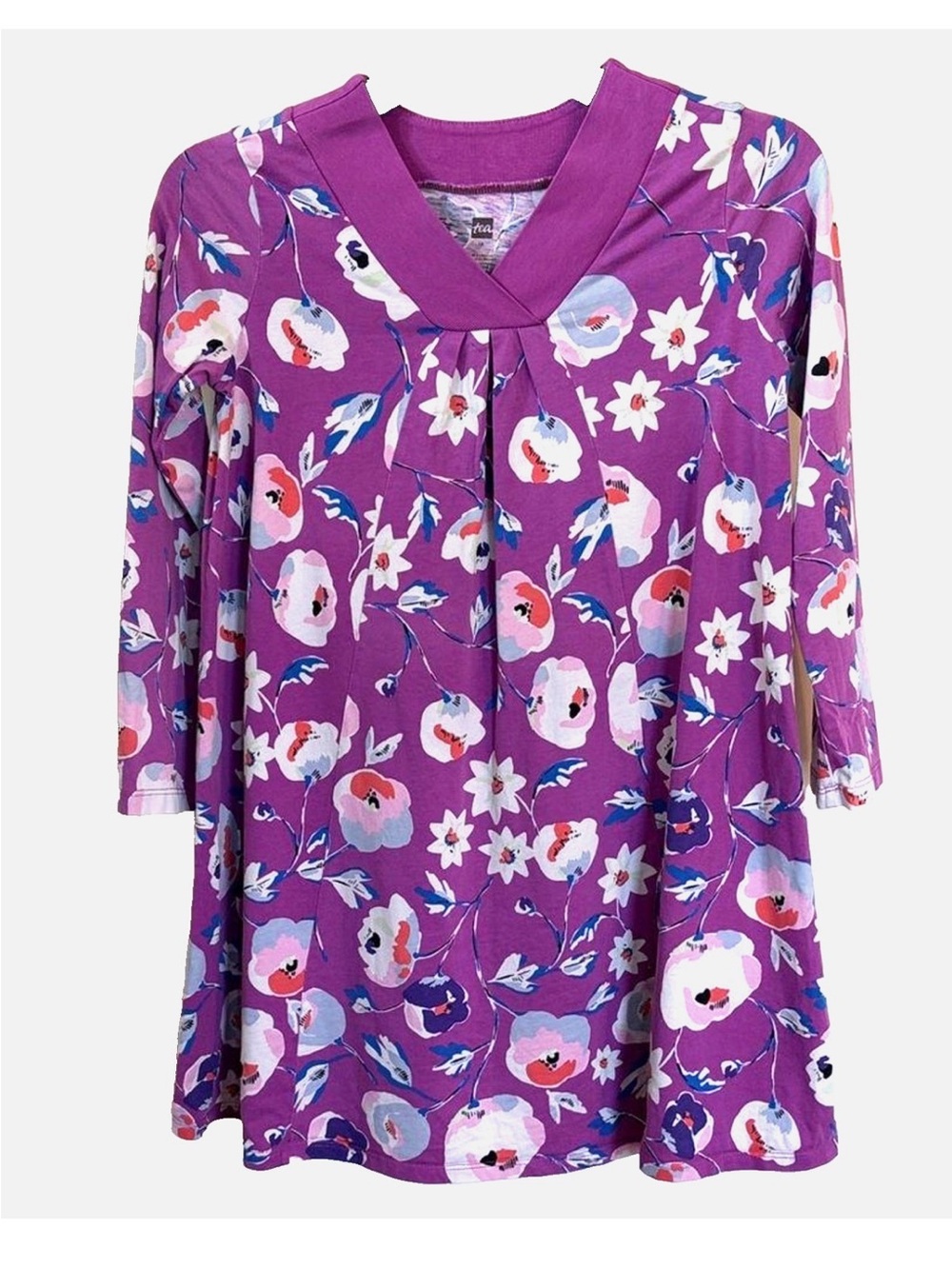 Tea Collection Girls Size 10 Purple Floral Twirl Dress Long Sleeve Knit
